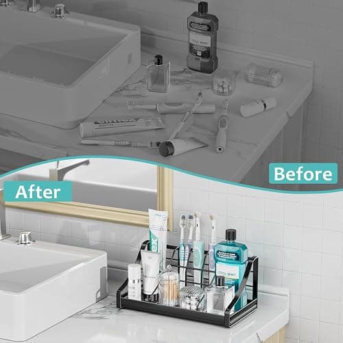 Toothbrush Holder Instant-Dry Organizer - Bathroom Countertop Organizer Kids Electric Toothbrush Toothpaste Holders - 7 Slots Bathroom Sink Accessories Storage Tooth Brush Counter Organization, Black thumbnail 6