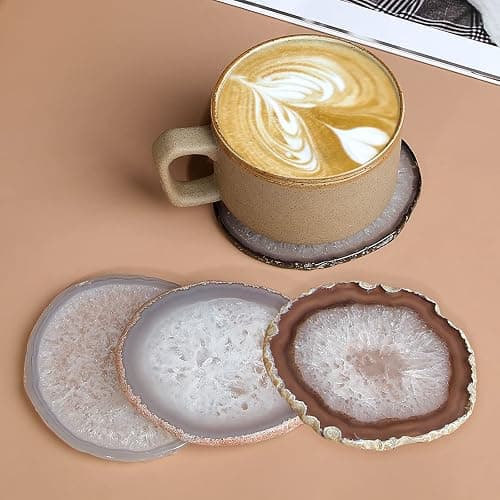FOLKOR LIFE Natural Agate Coaster Set of 4, 3.5-4" Crystalline Geode Stone Coasters for Drinks Coffee Table Decor Agate Slices Glass Cups Holder for Home Guest Room Housewarming Birthday Gift thumbnail 9