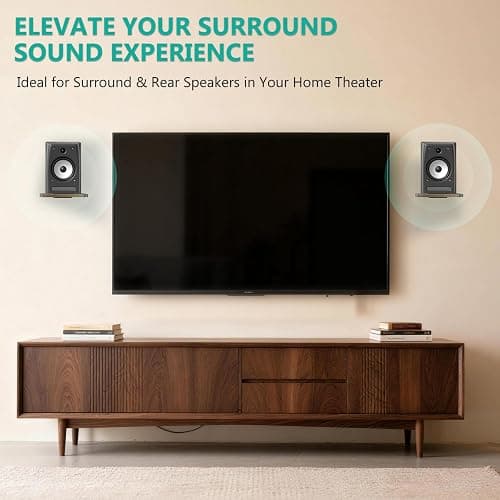 WALI Speaker Wall Mount, Heavy Duty Bookshelf Speaker Floating Wall Shelves, Surround Sound Speakers Stand for Living Room, Home Theater and Gaming Room, Holds up to 55 Lbs, (SWM302), 1 Pair, Wood thumbnail 2