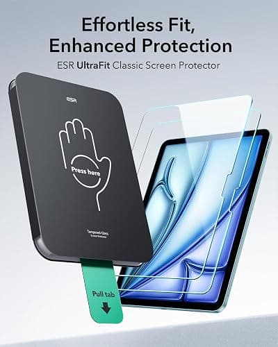 ESR 2 Pack Screen Protector for iPad Air 11 Inch M3/M2 2025/2024 (7th/6th Generation), 9H Tempered Glass Film with UltraFit Tray, Apple Pencil Support, Scratch Resistant, HD Clarity, Bubble Free thumbnail 3