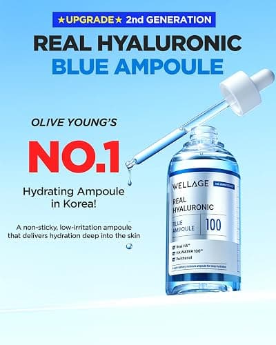 WELLAGE Real Hyaluronic Blue Ampoule 100, Korean Serum, Fragrance Free Hyaluronic Acid Ampoule with Panthenol, Wild yam, Centella for Sensitive Dry Skin Moisturizer 2.54 fl.oz thumbnail 3
