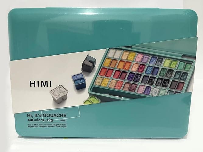 ABEIER HIMI Gouache Paint Set, Twin Cup 48 Colors x 12ml/0.4oz with 3 Brushes & a Palette, Non-Toxic, Jelly Guache Paint for Canvas and Watercolor Paper - Perfect for Beginners, Students, Artists - 48 COLOURS thumbnail 7