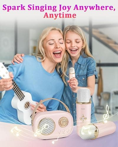 PRUNUS C20 Mini Karaoke Machine Portable Bluetooth Speaker with Wireless Microphone 6 Sound Modes for Adults&Kids Birthday Home Farmily Friends Party Gifts for Girls Boys Friends-Pink thumbnail 3