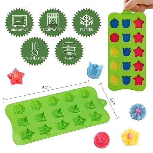 FIRETREESILVERFLOWER Flower Shape Chocolate Candy Molds Set,Heart,The stars,The rose,Flowers in Combination,15 Cavity Silicone Baking Mold Ice Cube Tray-Wedding,Festival,Parties and DIY Crafts-(6Pcs) thumbnail 3