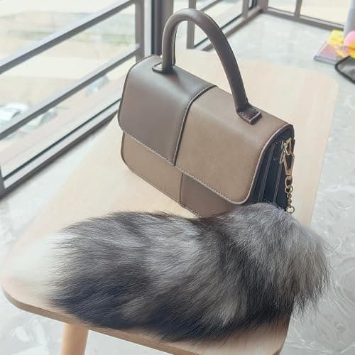 WtgwtQ Fluffy Fox Tail Fur Keychain Therian Cosplay Handbag Tassel Hook Accessories for Women Black Soft Faux Furry Tails Toy Kids Birthdays Party Costume Cat Toys for indoor Cats thumbnail 6