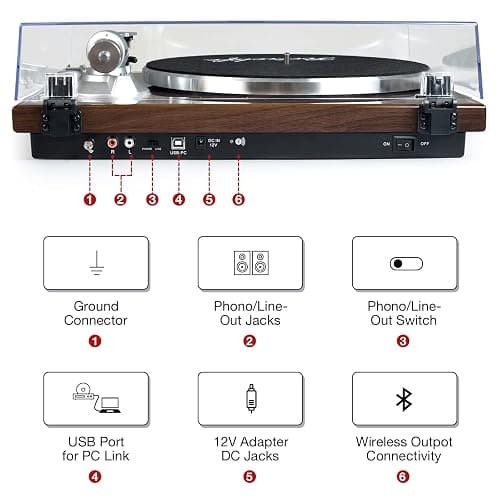 Turntables Belt-Drive Record Player with Wireless Output Connectivity, Vinyl Player Support 33&45 RPM Speed Phono Line USB Digital to PC Recording with Advanced Magnetic Cartridge&Counterweight thumbnail 4