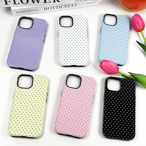 Hython for iPhone 15 Plus Case & iPhone 14 Plus Case Cute Polka Dot Aesthetic Simple Design 6.7", Heavy Duty Dual Layer Hard PC Soft TPU Bumper ShockProof Protective Phone Cover for Women Girls, White thumbnail 7