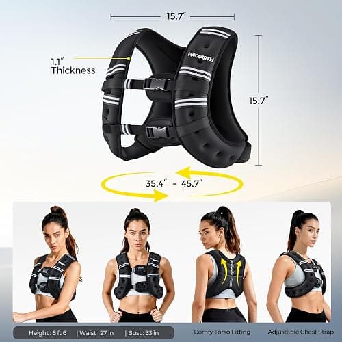 PACEARTH Weighted Vest,6lb/8lb/10lb/12lb/16lb/20lb/25lb/30lb Weight Vest with Reflective Stripe, Body Weight Vests for Women, Men, Weight Loss Workout, Strength Training, Running, Walking, Jogging thumbnail 2