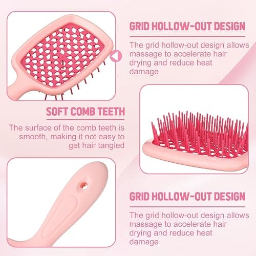 auroray 16 Pcs Pink Hair Brush Set for Women Girls - Scalp Scrubber with Handle, Detangle Hair Brush, Spray Bottle, Edge Bristles Wide Tooth Brushes Rat Tail Comb for Travel Home Use Hair Stuff thumbnail 4