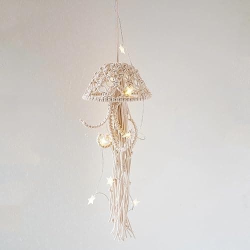 Macrame Wall Hanging,Jellyfish Dream Catcher with Star Lights,Bohemian Woven Wall Art Decor Beautiful Apartment Dorm Room Door Decoration (White) thumbnail 6