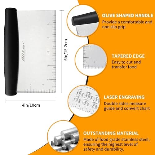 ALLTOP Bench Scraper & Chopper for Kitchen - Ideal Baking Essential Utensil,Stainless Steel Pastry/Dough/Food Cutter Tool for Cake Pizza Bread,Cooking - 1 Pack,Black thumbnail 3