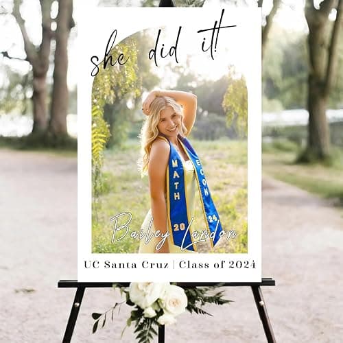 Photo She Did It Graduation Welcome Sign, Grad Party Welcome Sign Custom, Plastic Sign, Multi Size Options, Stand Options #30 thumbnail 4