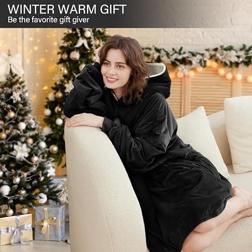 LetsFunny Blanket Hoodie,Oversized Wearable Sherpa Fleece Blanket Sweatshirt,Super Soft Warm Cozy with Giant Pocket,Gifts for Women Men Adults Teenagers Kids, One Size Fits All thumbnail 6