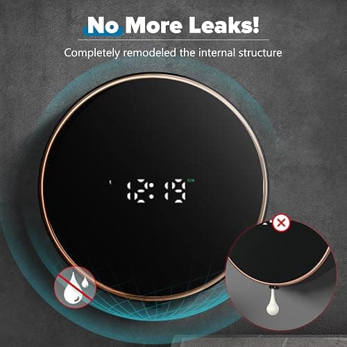 Automatic Soap Dispenser Foam Bathroom: Wall Mount Rechargeable Touchless Adjustable Auto Smart Electric Plastic Black Foaming Soap Dispenser with Clock - Kitchen - Hand Dish Lotion Couple Kids thumbnail 2