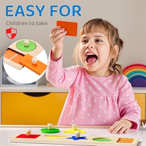 QODOFLR First Jumbo Knob Wooden Shape Puzzle for Toddlers 1-3,Montessori Toddler Puzzle Toys for1-2 Year Old,Preschool Learning Peg Puzzles Toys for Baby Kids thumbnail 6