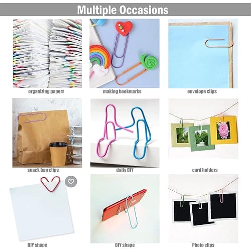 Jumbo Paper Clips, 4 Inches 10 Pcs Large Paper Clip Holder - Vinyl Coated Multicolored Extra Large mega Paperclips for Office School Document organizing thumbnail 6