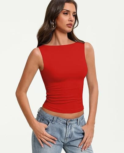 Avidlove Boat Neck Tops for Women Double Lined Going Out Cute Tank Basic Fitted Summer Classy Tops thumbnail 2