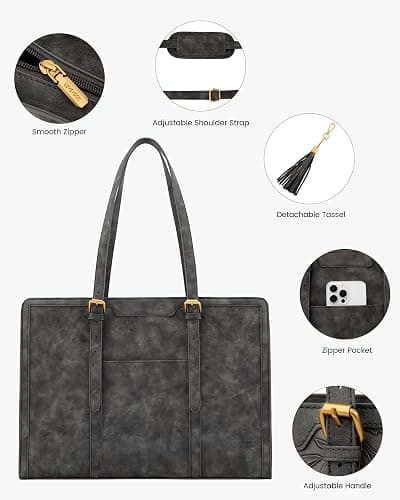 Vintage Leather Work/Laptop Tote (15.6 inch, Mud Gray) thumbnail 4