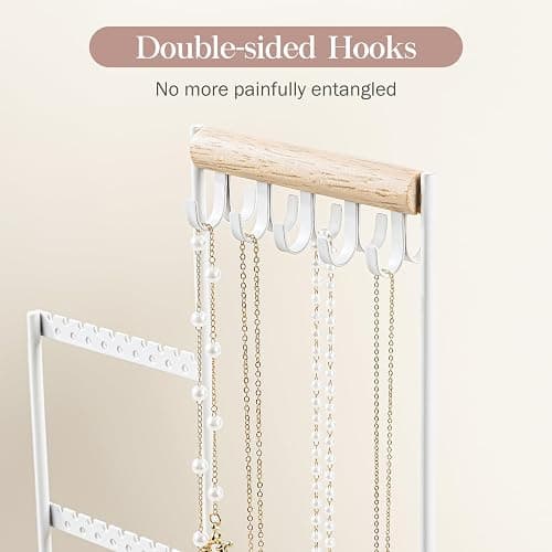 ProCase Jewelry Organizer Tower, 10 Hooks Jewelry Storage Rack Tree Holder Stand with Velvet Ring Display Tray for Necklaces Bracelets Earrings Rings Watches -White thumbnail 7