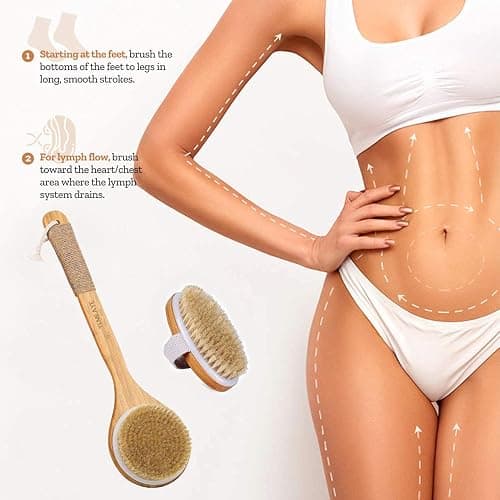 TEMEAYE Dry Brushing Body Brush Sets Wooden Handle Combined with Medium Strength Natural Bristles Gentle Exfoliator Remove Cellulite Lymphatic Drainage Makes the Skin of the Entire Body Softer thumbnail 2