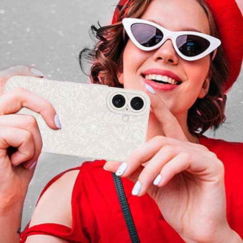 MZELQ for iPhone 16 Plus Case, Silicone Floral Flower Rose Cute Pattern, Camera Protection Soft Slim Phone Case for Phone Case -White thumbnail 6