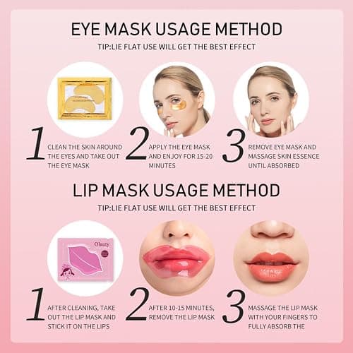 30 Pairs Lip Masks & 24K Gold Eye Masks, Crystal Collagen Eye Patches for Puffy Eyes, Moisturizing & Reduce Wrinkles, Lip Care & Under Eye Mask for Dark Circles and Puffiness thumbnail 8