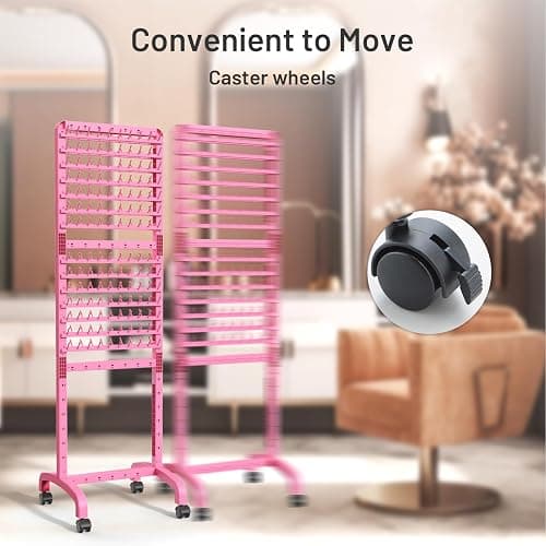 Yumkfoi Adjustable 2-Sided Braiding Hair Rack - 280 Pegs, Standing With Wheels, Pink Separator for Stylists thumbnail 5