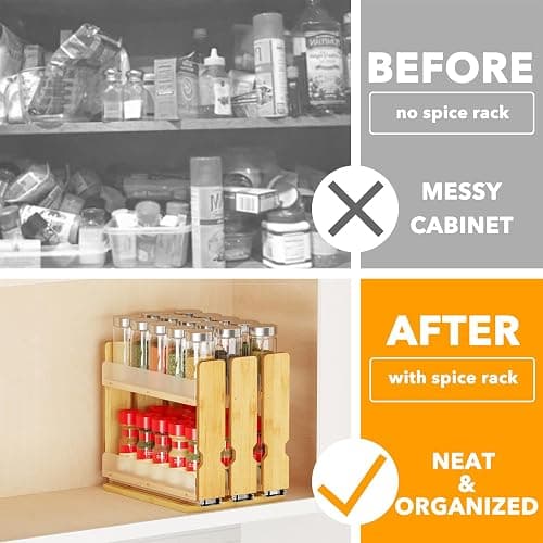 SpaceAid Bamboo Pull Out Spice Rack Organizer for Cabinet, Heavy Duty Slide Out Seasoning Kitchen Pantry Sliding Vertical Organization, 7.6" Wide, 3 Drawers(2" Wide), 2-Tier, Natural thumbnail 3