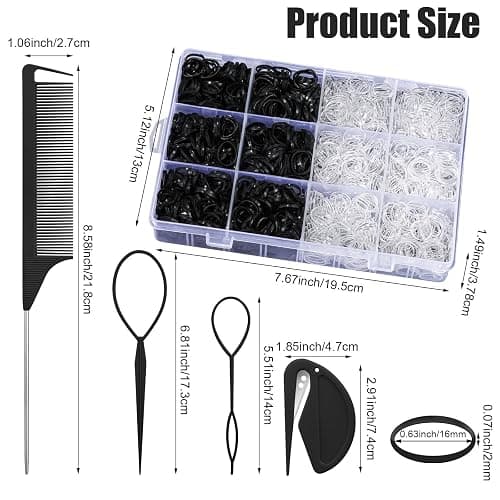 2200 Pcs Elastic Hair Bands with Hair Loop Styling Tool Set, Clear Mini Hair Bands and Black Elastic Hair Ties with Rubber Band Cutter Organizer Box Hair Accessories for Toddler Baby Girl Women thumbnail 2