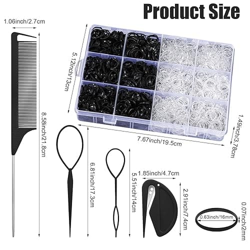 2200 Pcs Elastic Hair Bands with Hair Loop Styling Tool Set, Clear Mini Hair Bands and Black Elastic Hair Ties with Rubber Band Cutter Organizer Box Hair Accessories for Toddler Baby Girl Women thumbnail 3