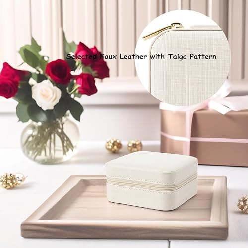 Vlando Small Travel Jewelry Box Organizer - Mirrored Carry-on Jewelries Necklaces Rings Earrings Necklace Storage Case, Beige thumbnail 4