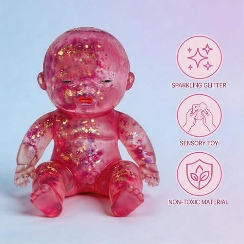 Glitter Doll Squishies Stress Ball, Squishy Babies Sensory Fidget for Stress Relief, Soft Cute Squeeze, Portable Desk Decor & Relaxing Gift for Adults (Pink) thumbnail 3