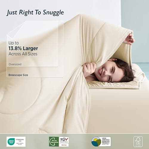 Breescape Cooling Comforter Throw Size - BlendTek™ Q-Max>0.46 Tech, Breathable Blanket for Hot Sleepers & Night Sweats Relief, Premium Lightweight Summer Bedding, 52x72 Inches, Ivory thumbnail 7