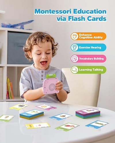 Airbition Talking Flash Cards for Toddlers Ages 1‑4,224 Words English Pink | Montessori Language Learning Toys with 224 Words, Pocket Speech Therapy Toys, Children's Sensory Educational Toys thumbnail 3
