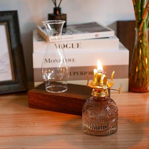 GXFCCYXT 2 Pieces Oil Lamps for Indoor Use Gradient Brown Vintage Glass Clear Kerosene Lamp Indoor Decorative Hurricane Lamp Oil Lantern for Home Tabletop Emergency Lighting TYH thumbnail 7