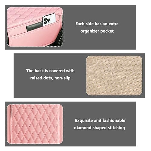 Upgraded Car Center Console Cover,Microfiber Leather Car Armrest Cover Cushion with 2 Storage Bags,Universal Car Armrest Storage Box Car Interior Accessories for Most Cars (Pink) thumbnail 3