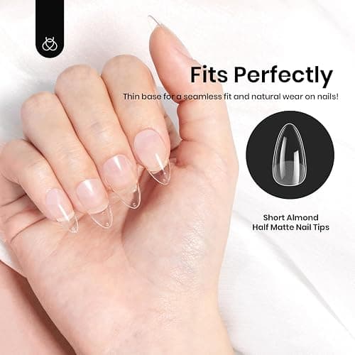 Beetles Soft Gel Nail Tips Short Almond 288pcs in 12 Sizes Etch-X | Pre-Etched Full Cover Acrylic Fake Nails, Salon Quality Nail Supplies, Easy DIY Extension Press On Nails, Gift for Women thumbnail 5