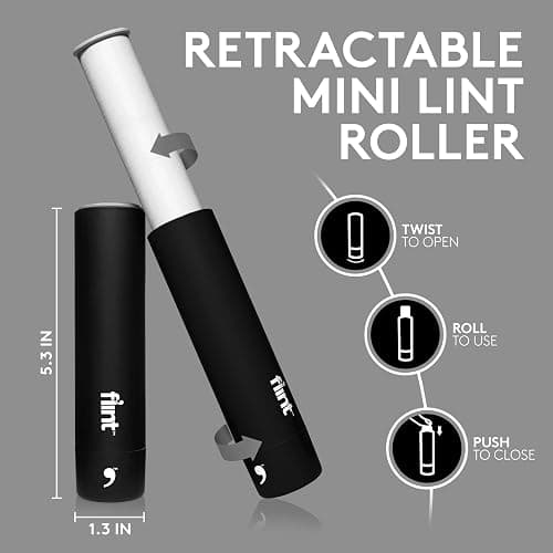 Flint Classic Black Retractable Mini Lint Roller with 90 Extra Sticky Sheets, Small and Portable Lint Roller, Ideal Pet Hair Remover, Travel Lint Rollers for pet Hair Extra Sticky thumbnail 2