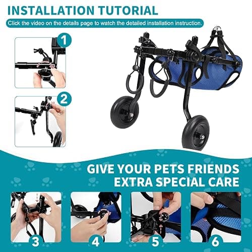 Dog Wheelchair for Back Legs with Pet Traction Rope, X-Small Wheelchair for Dogs with Disabled Hind Legs Walking Adjustable Dog Carts with Heavy Duty Wheels thumbnail 6