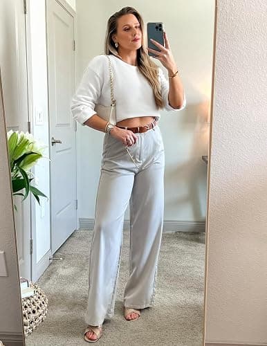 ZESICA Women's Crew Neck Long Lantern Sleeve Fall 2025 Casual Loose Ribbed Knit Solid Soft Pullover Sweater Tops thumbnail 6