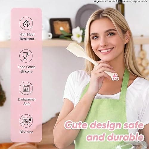 Siutco Cute Cat Paw Silicone Spatula Set - High Heat Resistant Rubber Scraper for Baking & Cooking, BPA-Free Non-Stick Kitchen Utensils, Adorable Cat Lover Gifts(2 Pack, 8.5" & 11" Mix, Cream) thumbnail 4