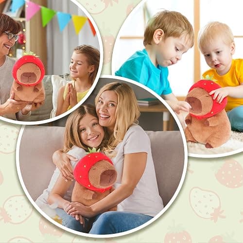 RichRabbit Cute Capybara Plush Capibara Stuffed Animal Plushies Toys Hugging Gifts for Kids Brown Plush Wear Strawberry Hat Soft 9 inch thumbnail 5