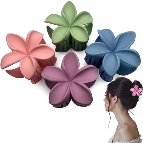 Flower Hair Clips for Women and Girls Thick to Thin Hair Medium Cute Claw Clips Decorative Plumeria Hair Accessories Nonslip Pastel Matte - Image 1