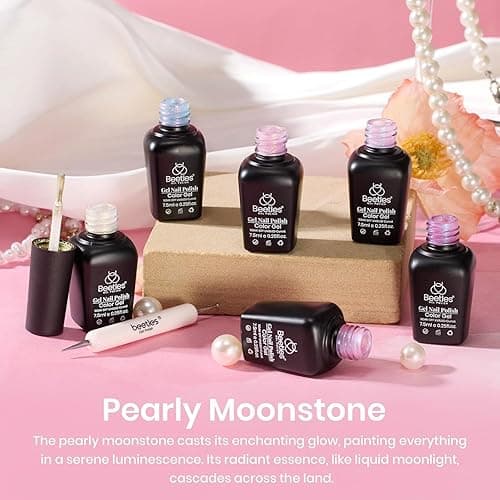 Beetles Pearl Gel Nail Polish, 6 Colors Shimmer Pearl White Pink Purple Mermaid Nail Drawing Gel Polish Soak Off Uv Gel Polish Swirl Shell Thread Effect DIY Manicure Gift for Women thumbnail 3