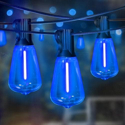 LAMPHOME 26Ft ST38 Outdoor String Lights, Blue Patio Lights with 12+1 ST38 Edison Bulbs, LED Shatterproof String Lights for Outside Bistro Christmas Patio Party Decorations - Image 1