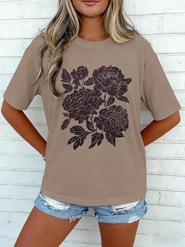 Oversized Tshirts for Women Summer Graphic Tees Casual Short Sleeve Tops | Summer Loose Casual Tee Workout Tops, Vintage Floral Shirts, Soft Baggy T Shirts, Crewneck Basic Tops thumbnail 3
