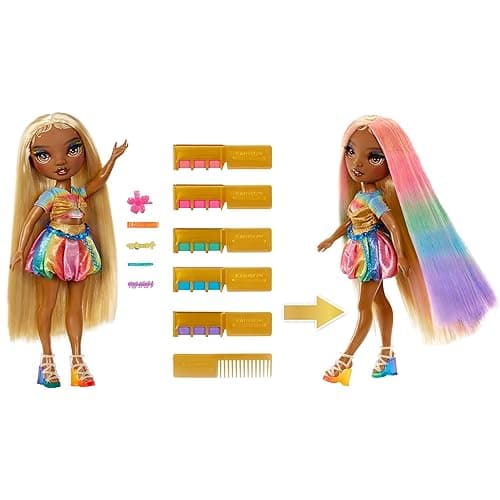 Rainbow High Hair Chalk & Style Meline – Rainbow & Gold 11” Doll. Washable Rainbow Hair Chalk, Color, Style, Play, Rinse & Repeat. Kids Gift 4-12+ thumbnail 3