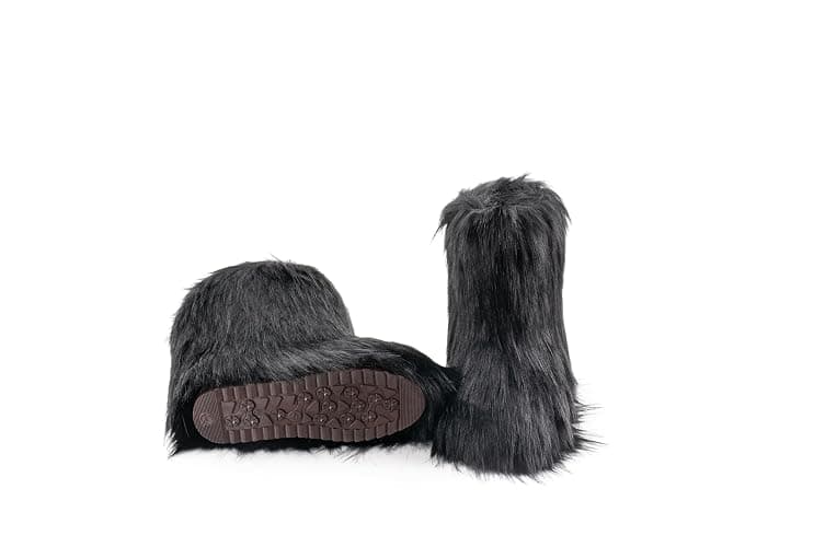 IXU Women's Faux Fur Boot Furry Fluffy Round Toe Suede Snow Winter Women Boots Comfy Plush Warm Short Outdoor Indoor Flat Shoes Mid-Calf Boots thumbnail 4