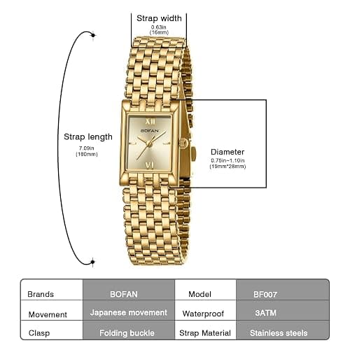 BOFAN Gold Watches for Women Luxury Ladies Quartz Wrist Watch with Stainless Steel Bracelet,Waterproof,Casual Fashion Square Dial.Band Adjustment Tool Included thumbnail 4