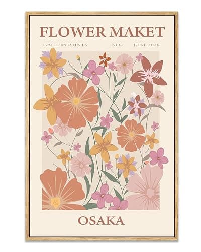 Gufro Flower Market Framed Wall Art,Matisse Abstract Minimalist Pink Floral Print,Nordic Boho Aesthetic Wildflower Flower Market Artwork For Living Room Bedroom Decor 12"X16" - Image 1
